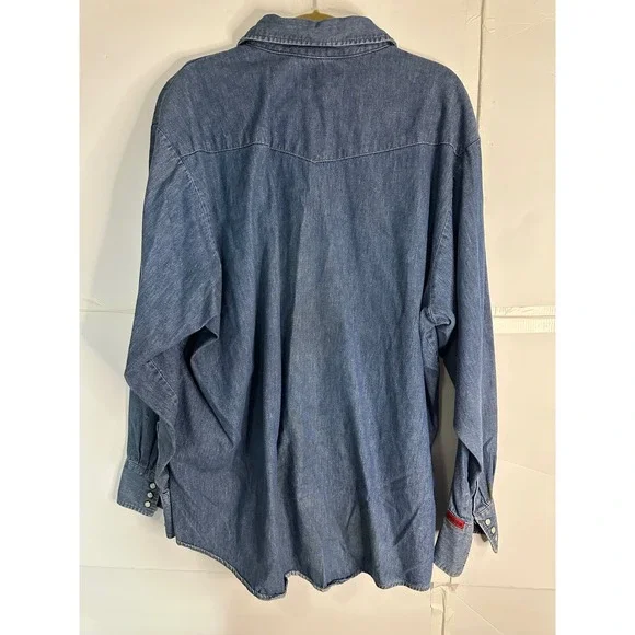 Wrangler Flame Resistant Denim Shirt Men's 3XL-Tall Work Western Blue - Picture 2 of 6